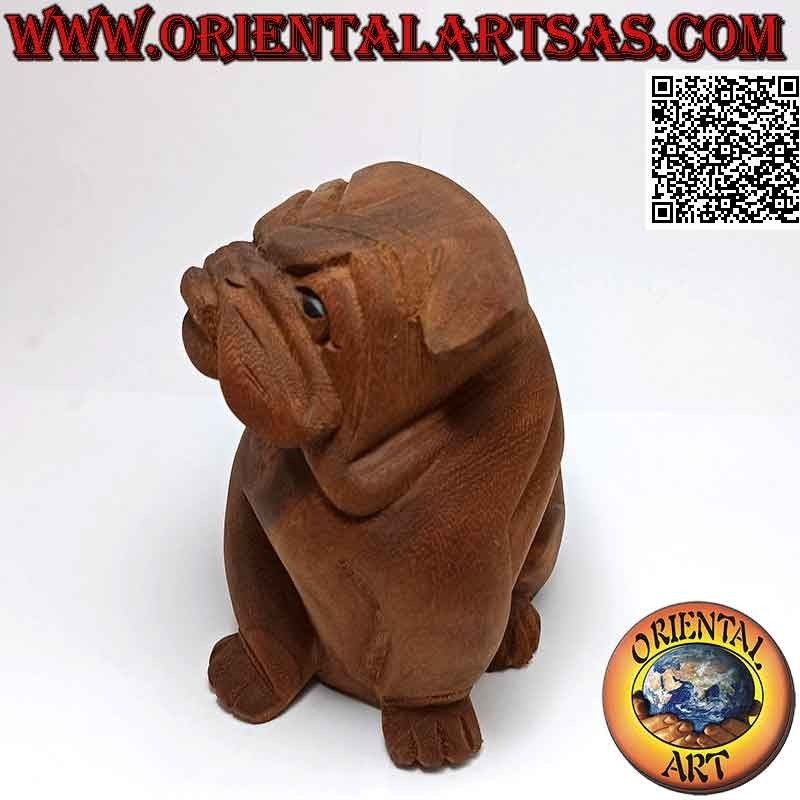 Escultura de un bulldog inglés sentado tallada a mano en un bloque de suar de 16 cm