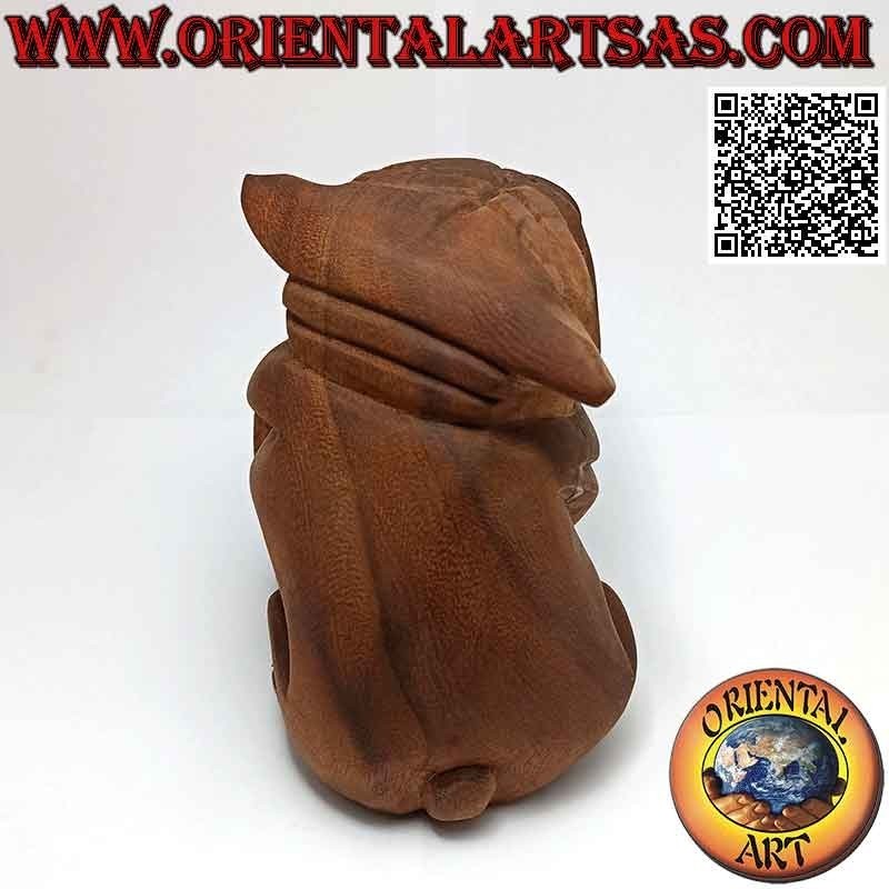 Scultura di un bulldog inglese seduto intagliato a mano da un unico blocco di suar da 16 cm