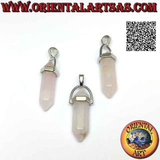 Pendentif Prisme Quartz Rose Hexagonal Biterminé