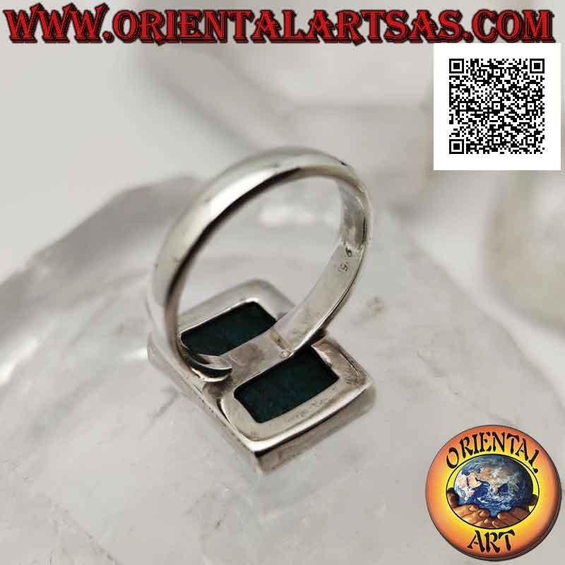 Silver ring with rectangular malachite on a smooth setting