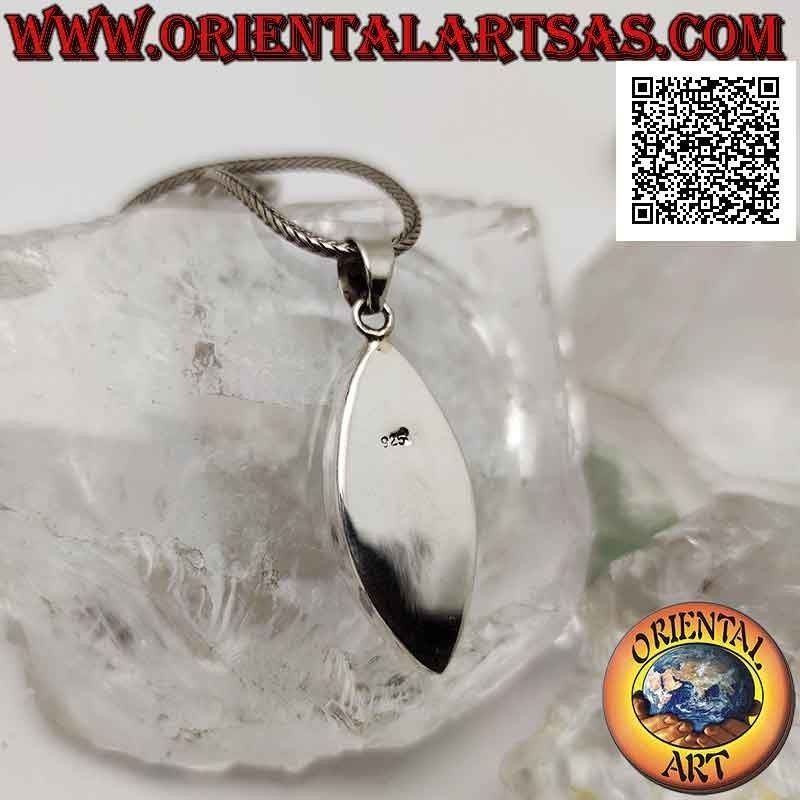 Silver pendant with pointed oval cabochon mother-of-pearl on smooth setting