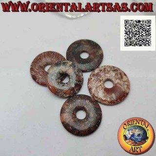 Ciondolo a disco/ciambella in diaspro sanguigno da 30 mm. Ø (cordoncino incluso)