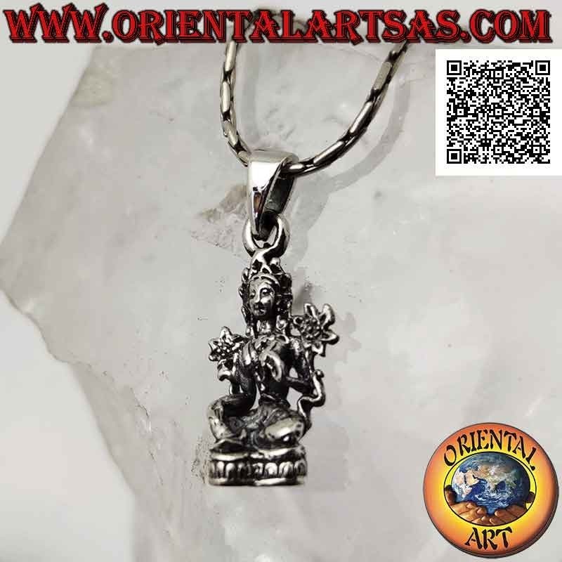 Pendentif en argent, statue de Lakshmi ou Laxmi (divinité hindoue de l'abondance, de la beauté et de la fertilité)