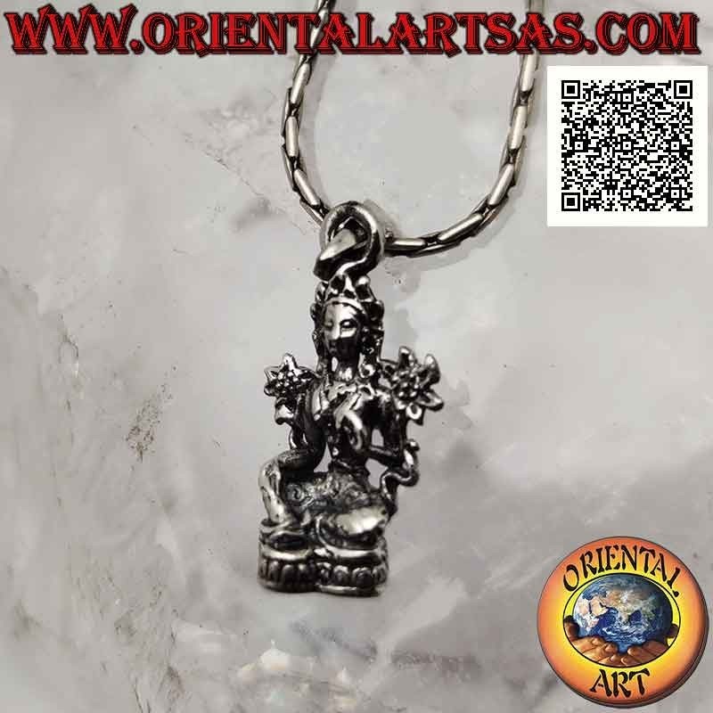 Pendentif en argent, statue de Lakshmi ou Laxmi (divinité hindoue de l'abondance, de la beauté et de la fertilité)