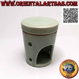 Bruciatore per oli essenziali, casetta con fori a palline in ceramica vetrificata verde