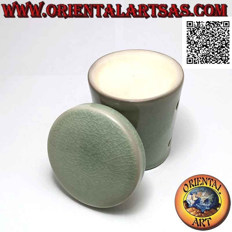 Quemador para aceites esenciales, casa con agujeros en bolas de cerámica vitrificada verde