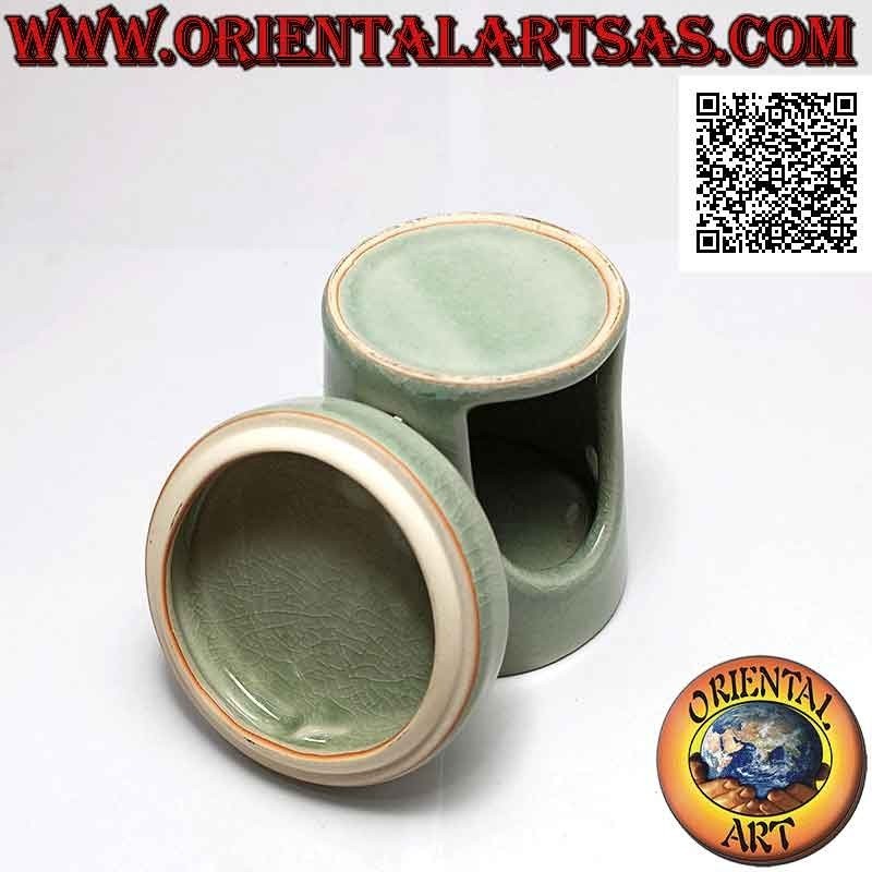Bruciatore per oli essenziali, casetta con fori a palline in ceramica vetrificata verde