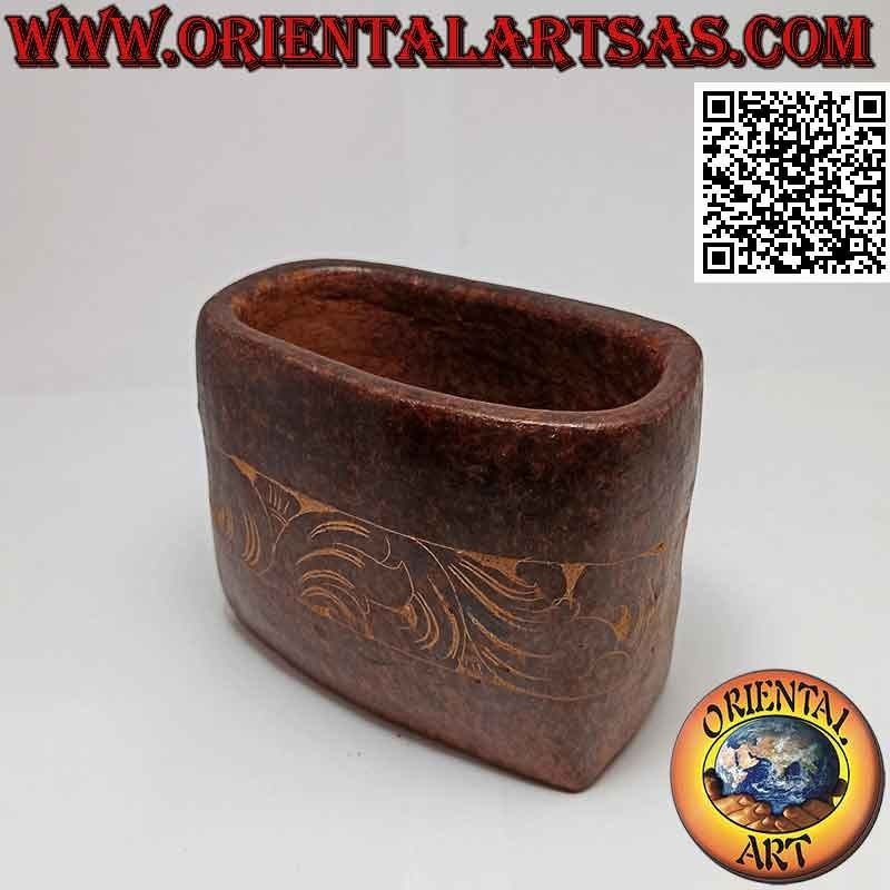 Portapenne rettangolare tradizionale di Lombok con decoro floreale, in terracotta
