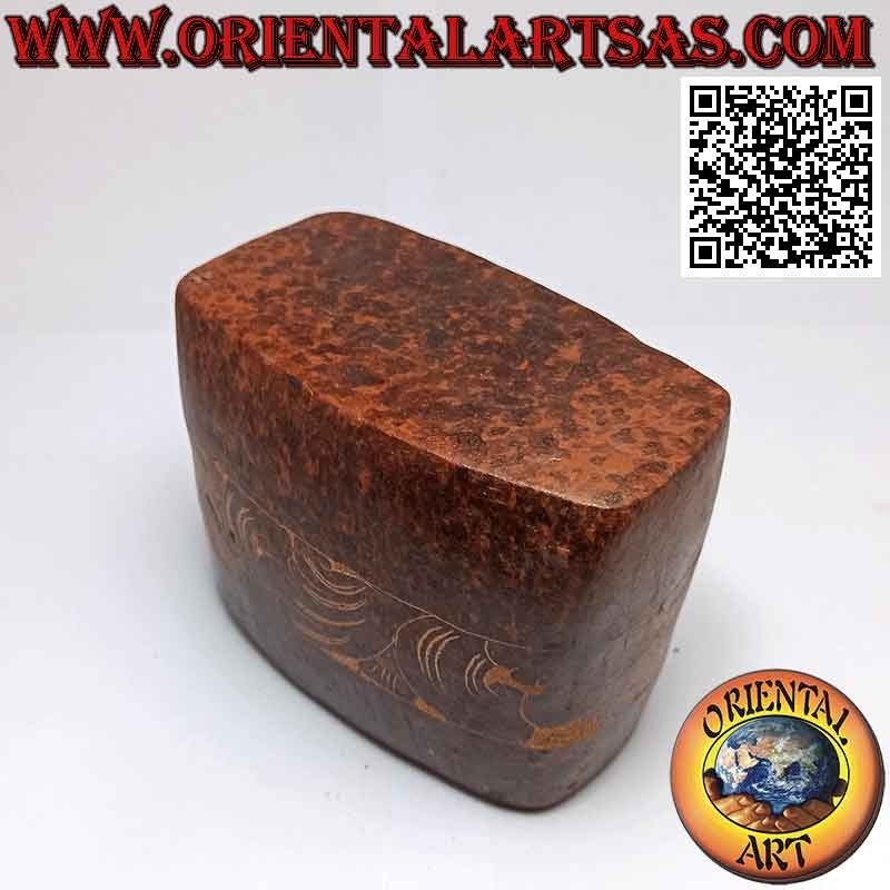 Pot à stylo rectangulaire traditionnel Lombok à décor floral, en terre cuite