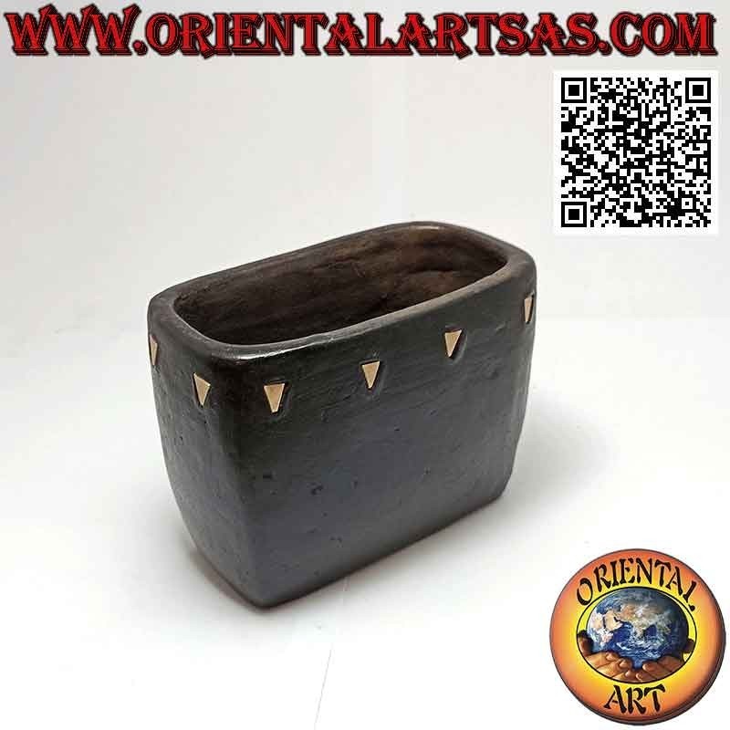 Traditional Lombok rectangular pen holder with triangular resin inserts, in terracotta
