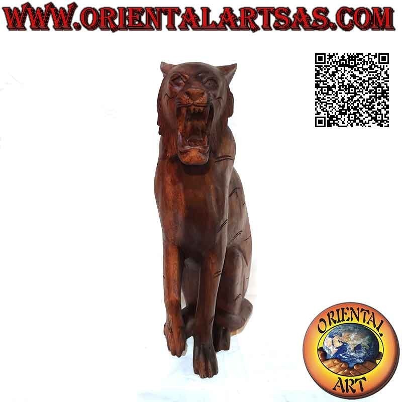 52cm knurrende Tigerskulptur aus Suarholz (handgeschnitzt aus einem einzigen Block)