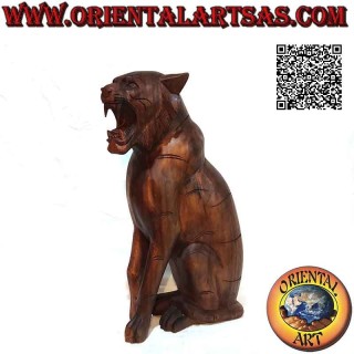 Escultura de tigre gruñendo de 52 cm en madera de suar (tallada a mano en un solo bloque)
