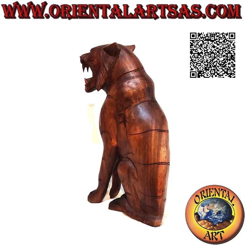 Sculpture tigre hargneux 52cm en bois de suar (sculpté à la main dans un seul bloc)