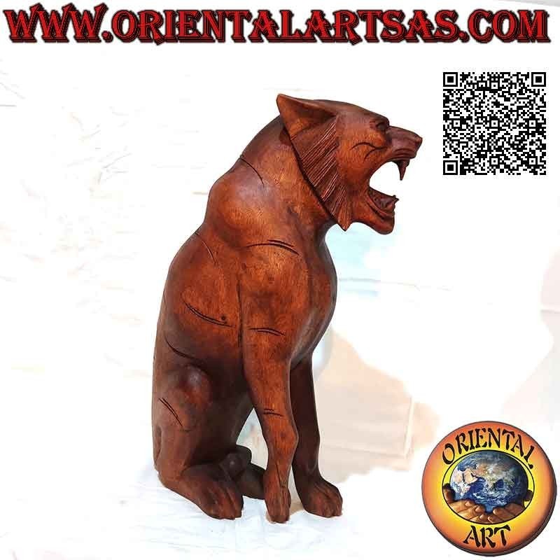 Escultura de tigre gruñendo de 52 cm en madera de suar (tallada a mano en un solo bloque)