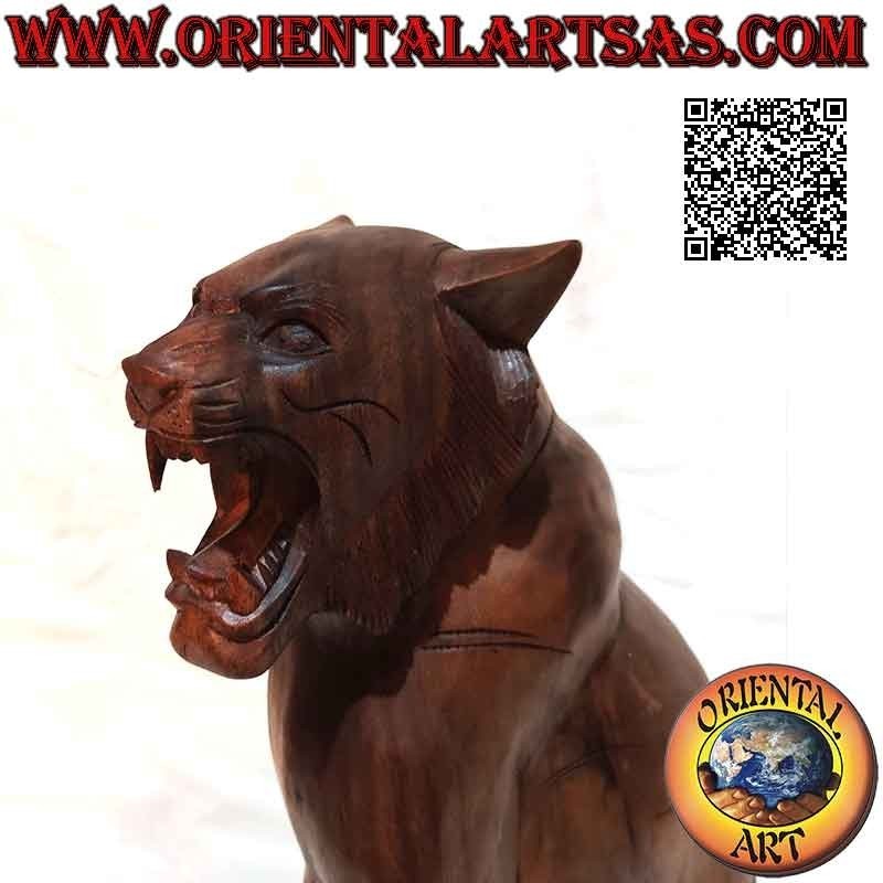 52cm snarling tiger sculpture in suar wood (hand carved from a single block)