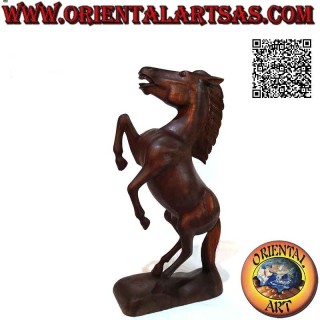 Scultura cavallo rampante "Ferrari" in legno di suar da 50 cm (scolpita a mano da un unico blocco)