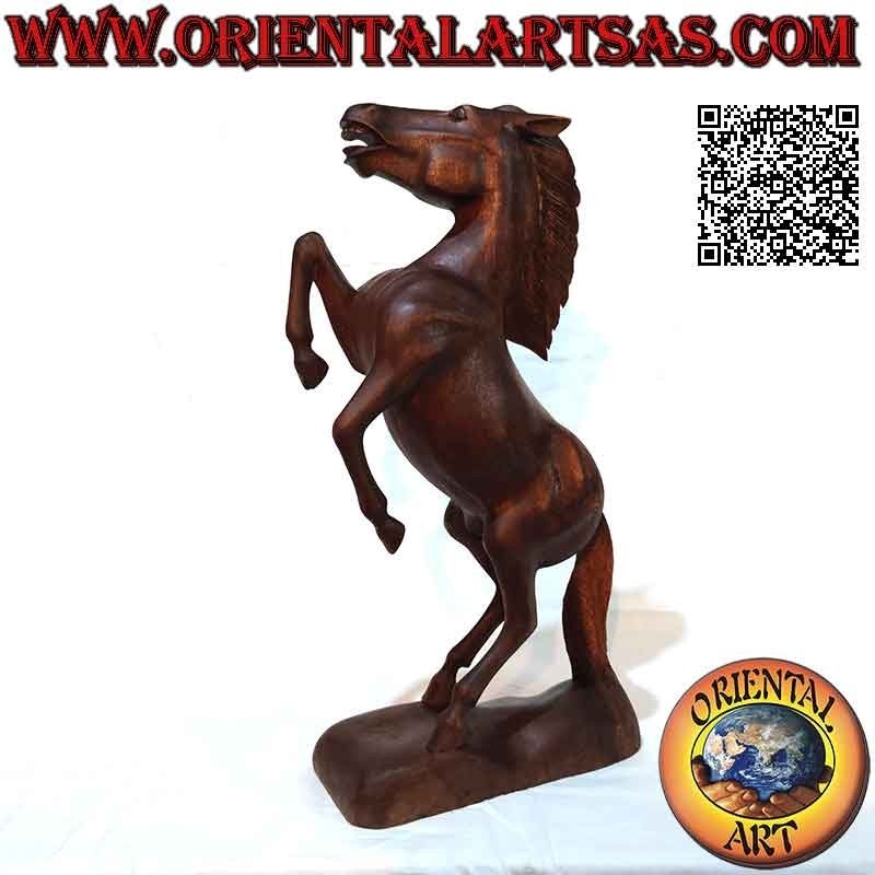 Sculpture cheval rampant "Ferrari" 50 cm en bois de suar (sculpté à la main d'un seul bloc)