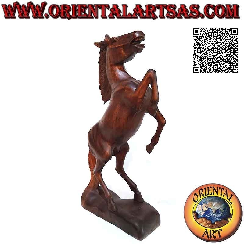Sculpture cheval rampant "Ferrari" 50 cm en bois de suar (sculpté à la main d'un seul bloc)