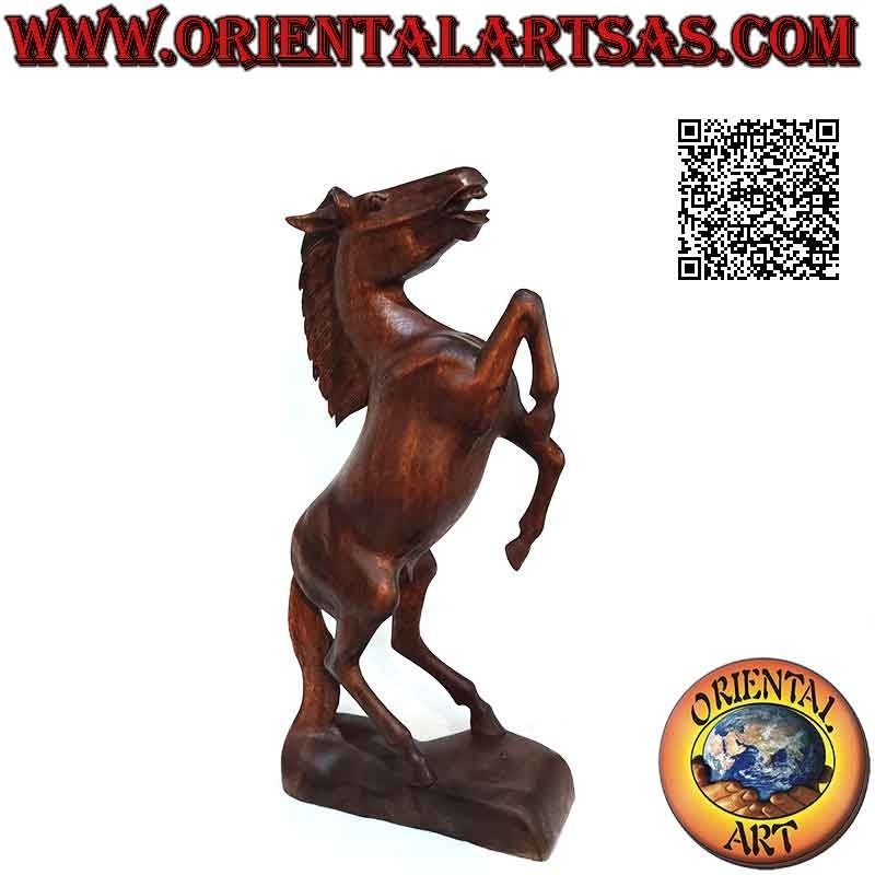 Scultura cavallo rampante "Ferrari" in legno di suar da 50 cm (scolpita a mano da un unico blocco)