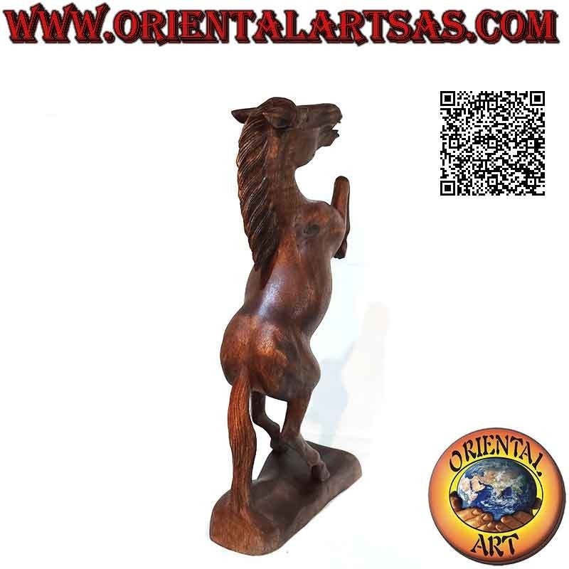 50 cm "Ferrari" rampant horse sculpture in suar wood (hand-sculpted from a single block)