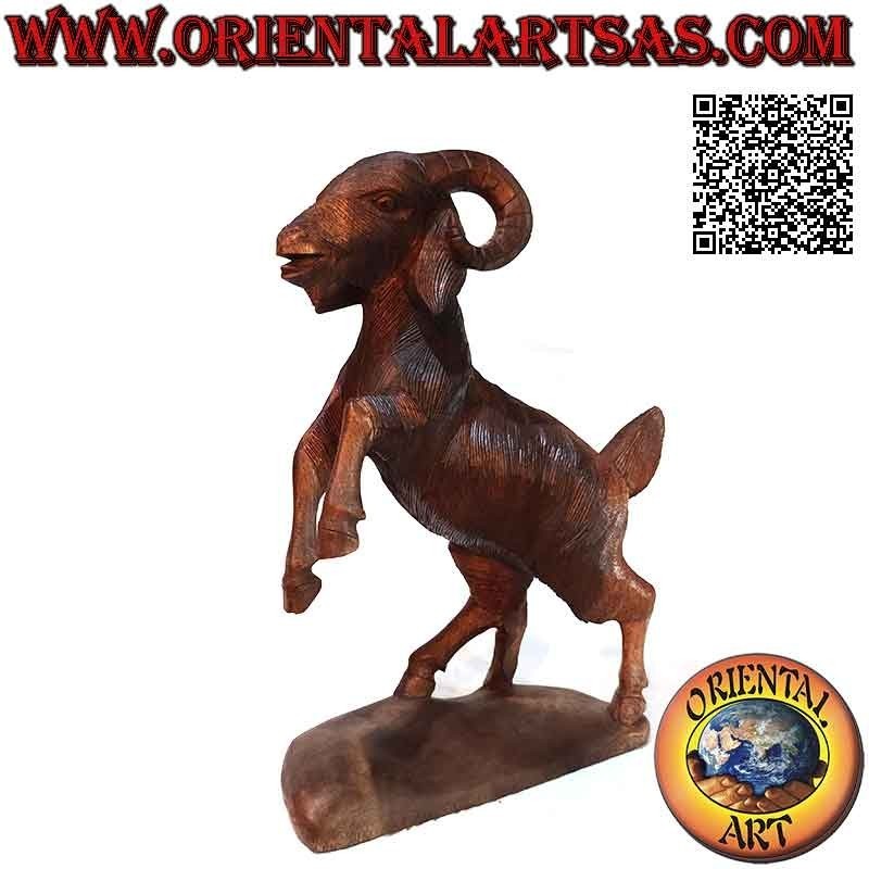Scultura ariete o RAM rampante in legno di suar da 43 cm (scolpita a mano da un unico blocco)