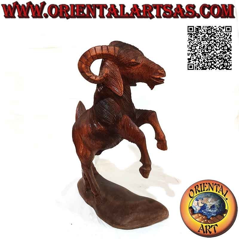 Ram or RAM rampant sculpture in suar wood of 43 cm (hand carved from a single block)