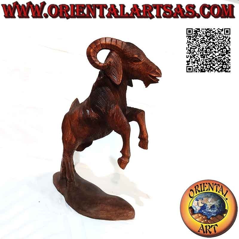 Scultura ariete o RAM rampante in legno di suar da 43 cm (scolpita a mano da un unico blocco)