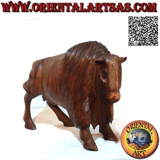 Escultura de bisonte americano de 29 cm en madera de suar (tallada a mano a partir de un solo bloque)