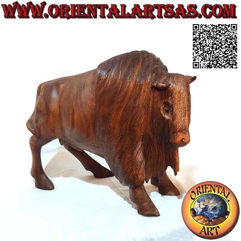 Escultura de bisonte americano de 29 cm en madera de suar (tallada a mano a partir de un solo bloque)