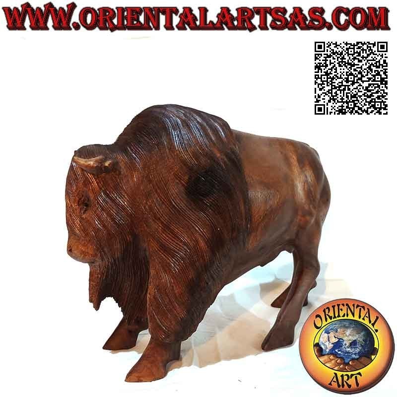 Scultura bisonte americano in legno di suar da 29 cm (scolpita a mano da un unico blocco)