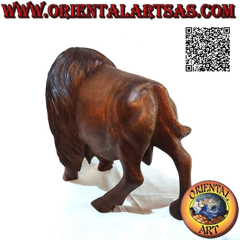 Escultura de bisonte americano de 29 cm en madera de suar (tallada a mano a partir de un solo bloque)