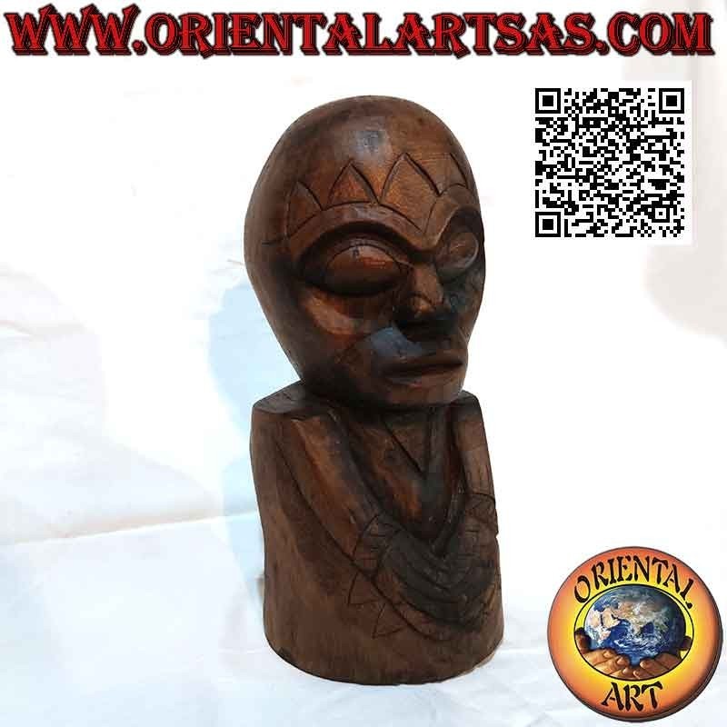 Scultura testa Maori neozelandese in legno di teak da 32 cm (unico blocco)