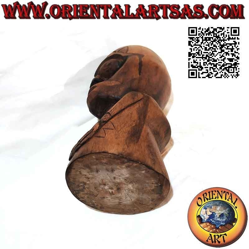 New Zealand Maori head sculpture in teak wood 32 cm (single block)