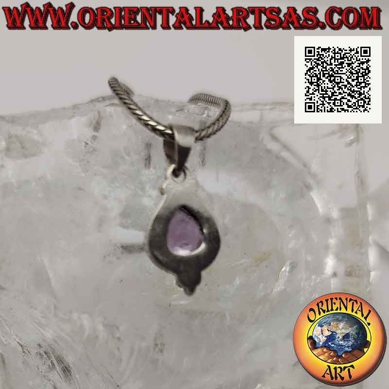 Colgante de plata con amatista en forma de gota rodeada de entretejido y tres bolas debajo (B)