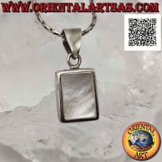 Ciondolo in argento con madreperla rettangolare a filo su montatura liscia 15 x 12