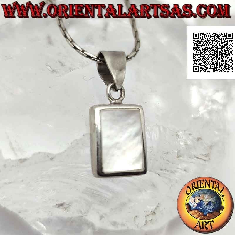 Silver pendant with rectangular mother-of-pearl flush on a smooth setting 15 x 12