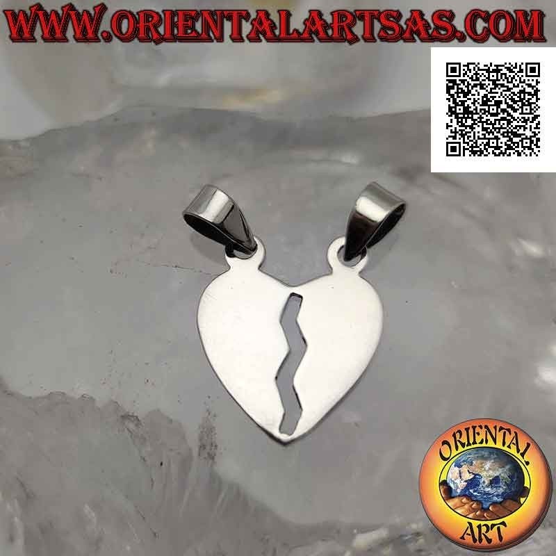 Colgante doble de plata, corazón roto plano y liso "dulce mitad" (divididos pero siempre unidos)