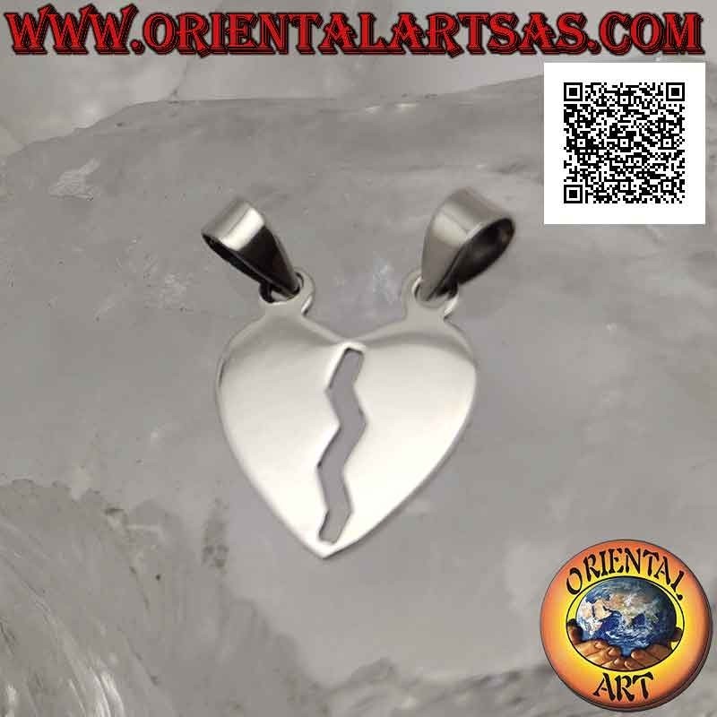 Pendentif double en argent, coeur brisé plat et lisse "moitié douce" (divisé mais toujours uni)