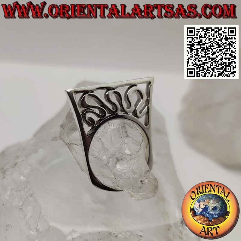 Crushed and protruding silver ring with perforated wave
