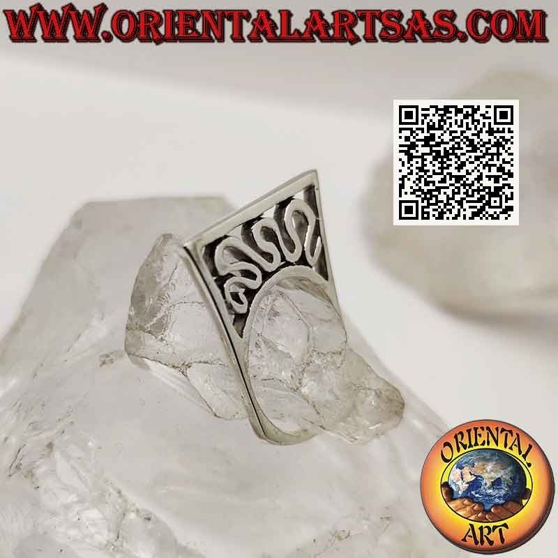 Anillo de plata triturado y sobresaliente con onda perforada
