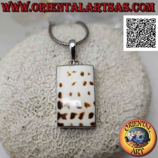 Pendentif en argent avec une partie d'un gastéropode marin fossile (coquillage / conque) rectangulaire affleurant