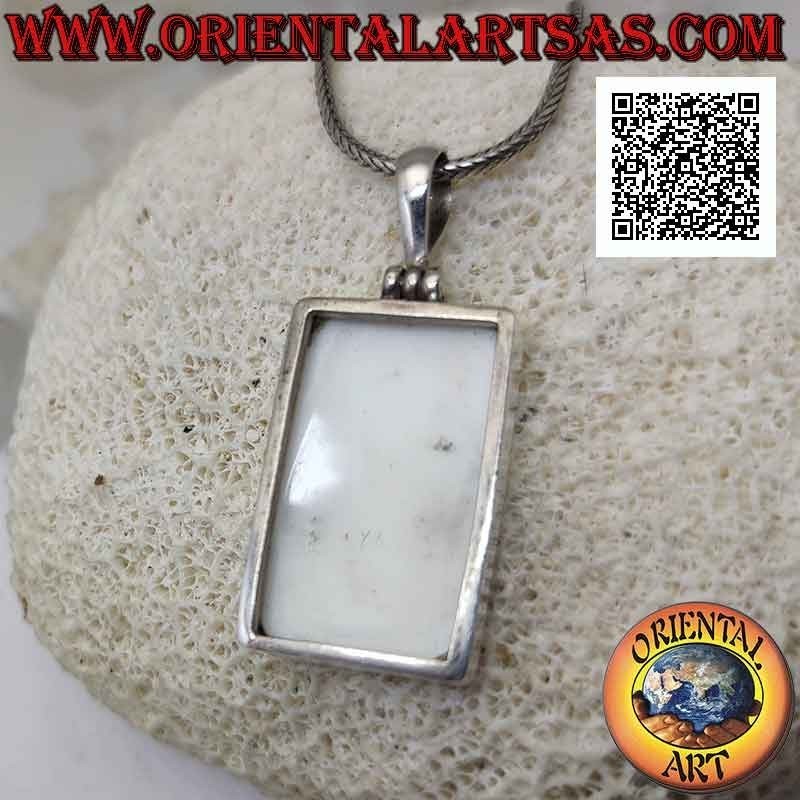 Silver pendant with part of a fossil marine gastropod (shell / conch) rectangular flush