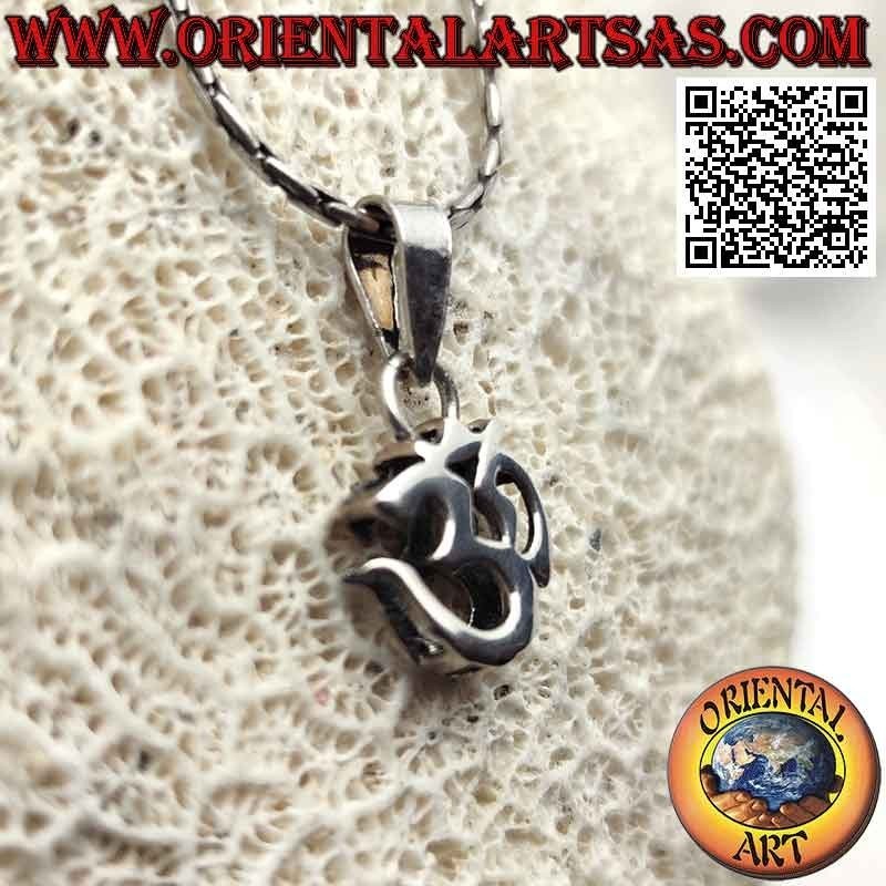 Colgante de plata con forma de mantra hindú ॐ om grueso y liso (12 mm)