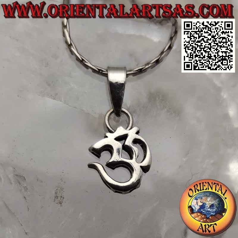 Colgante de plata con forma de mantra hindú ॐ om grueso y liso (12 mm)