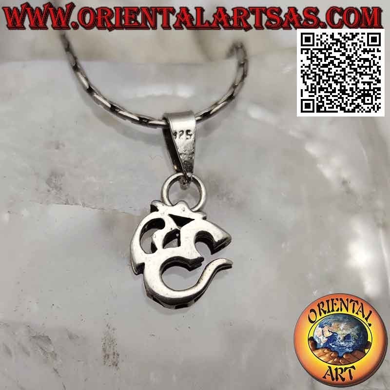 Pendentif en argent en forme de mantra hindou ॐ om épais et lisse (12 mm)