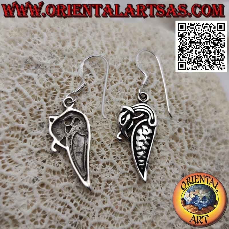 Silver earrings with stylized python with pendant profile