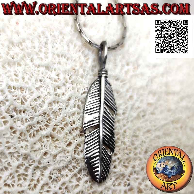Ciondolo in argento piuma dei nativi d'America (simbolo di purificazione) da 30 mm
