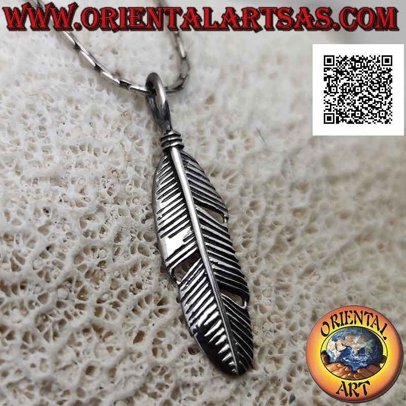 Pendentif plume amérindienne en argent (symbole de purification) 30 mm