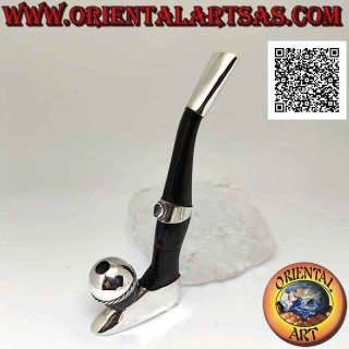 Bocchino "pipa" per sigarette del calciatore in corno di bue e inserti in argento 925 ‰ con topazio naturale