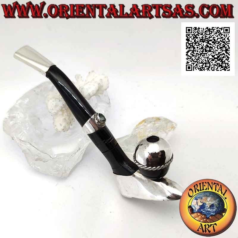 Cigarrillo "pipa" de jugador de fútbol en cuerno de buey e inserciones de plata 925 ‰ con topacio natural